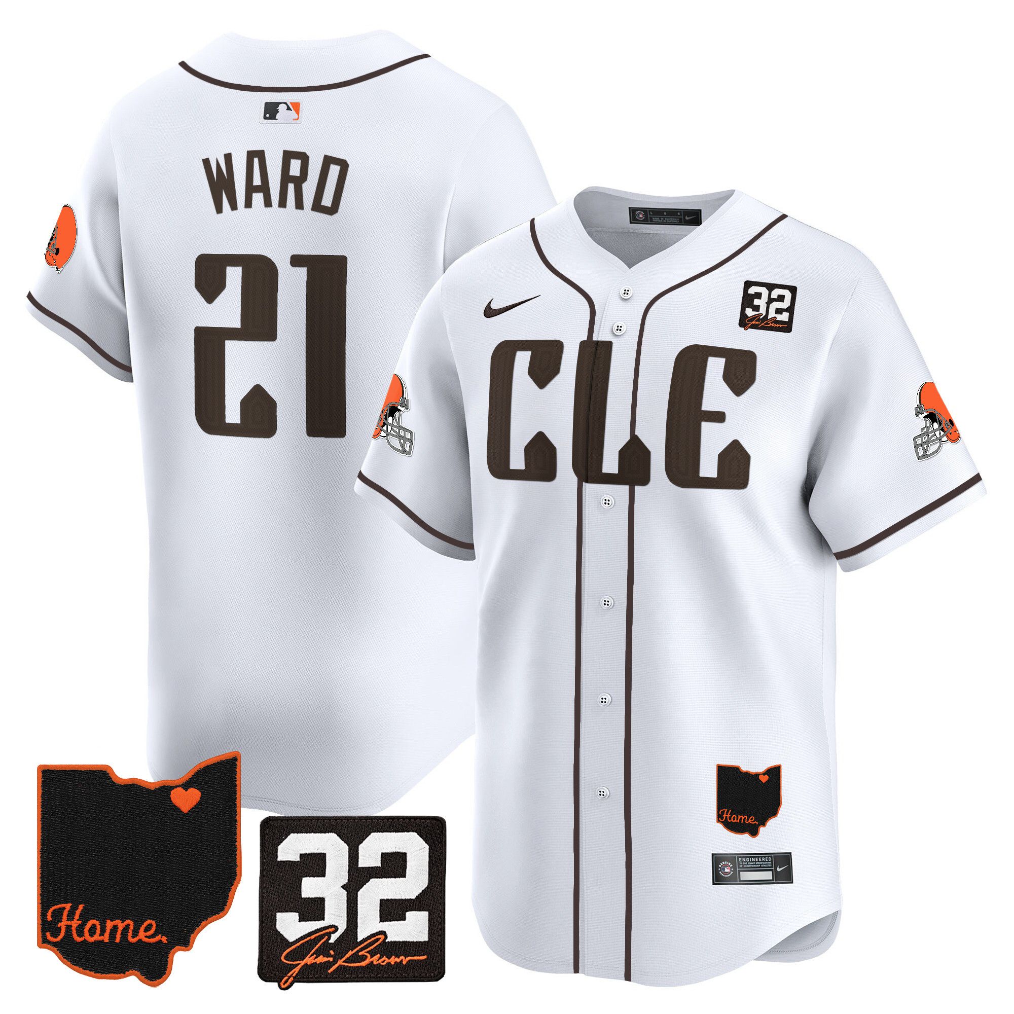 Men Cleveland Browns 21 Ward White Home Patch Vapor Premier Limited 2024 Nike NFL Jersey